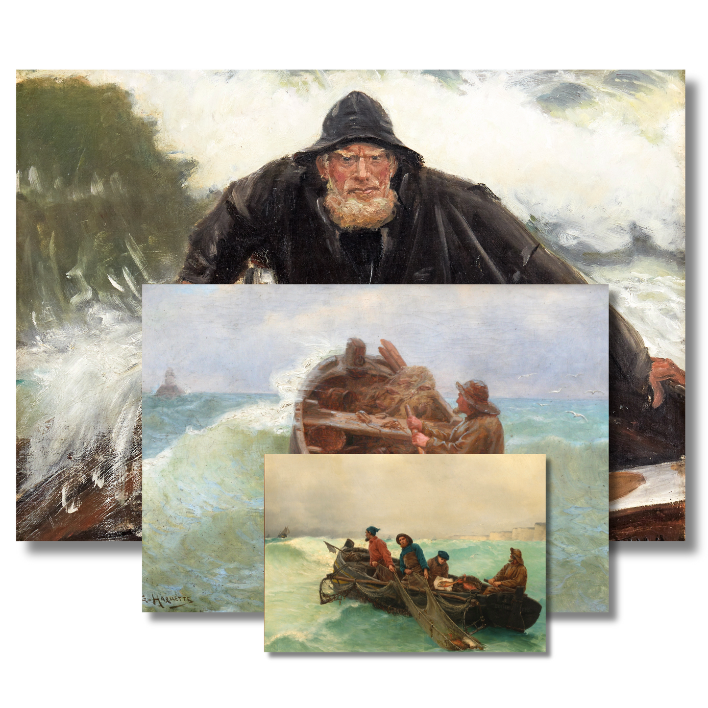 Fisherman in Storm Triptych Art Print Set