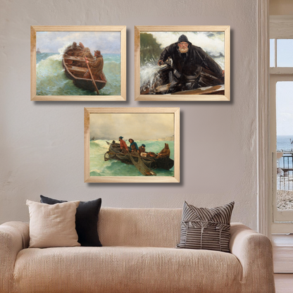 Fisherman in Storm Triptych Art Print Set