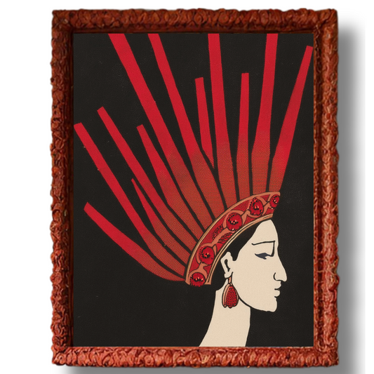 French-Japanese Giclée Art Print – Woman with Bold Red Headdress, Unique Wall Decor