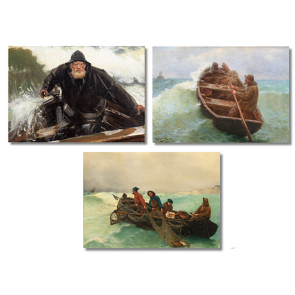 Fisherman in Storm Triptych Art Print Set